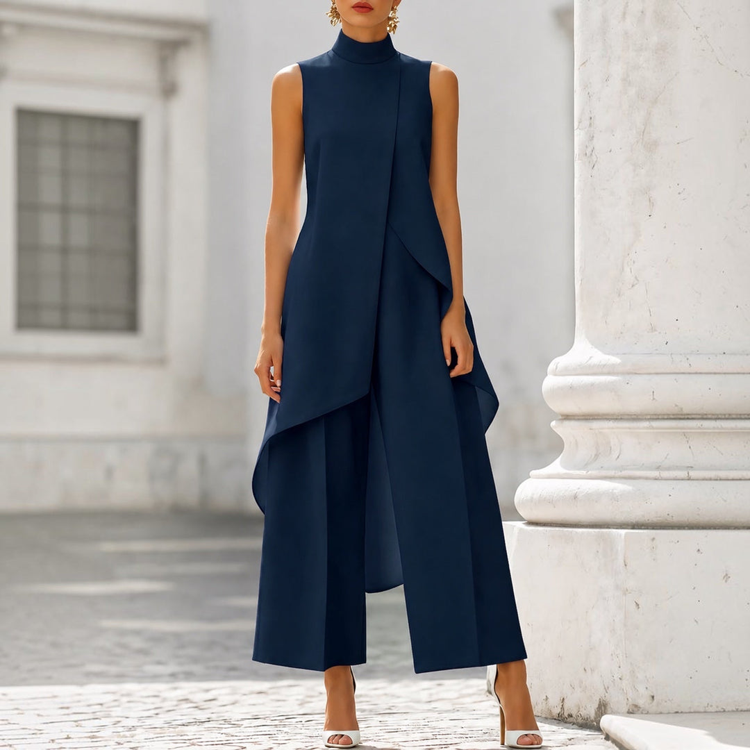 Milagros | Mono Elegante con Top Drapeado y Cuello Alto