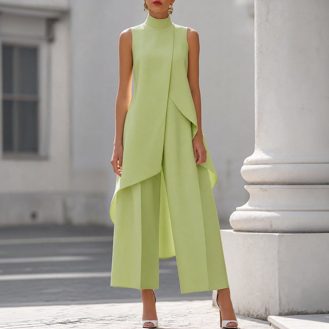 Milagros | Mono Elegante con Top Drapeado y Cuello Alto