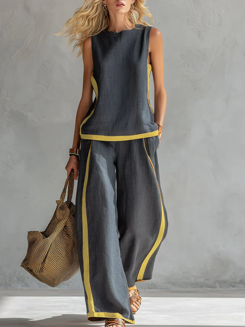 Ursula - Conjunto elegante y casual de chaleco y pantalones con acabados bicolores