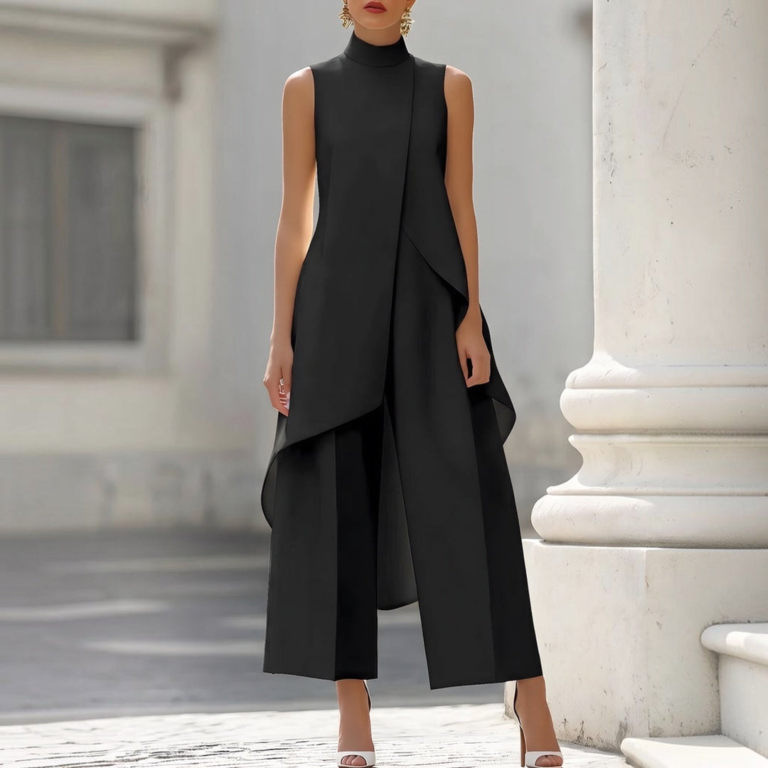 Milagros | Mono Elegante con Top Drapeado y Cuello Alto