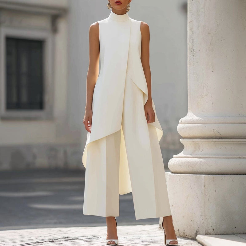 Milagros | Mono Elegante con Top Drapeado y Cuello Alto