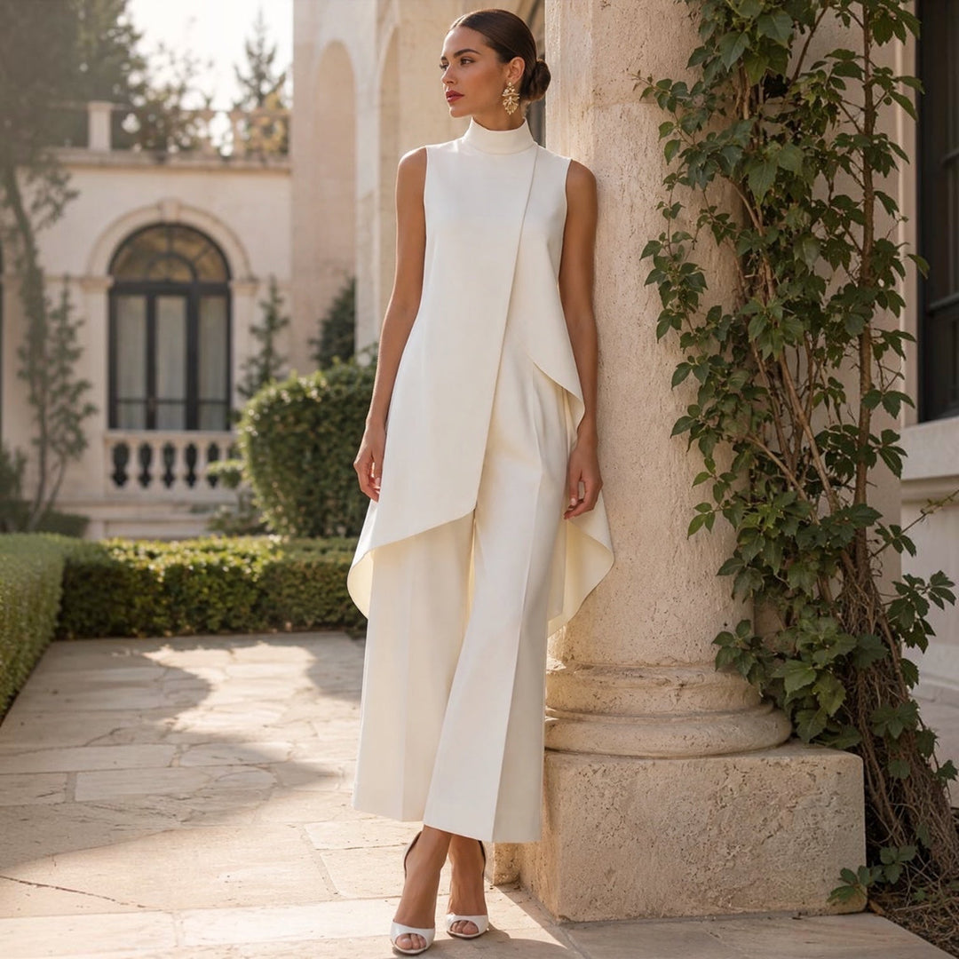 Milagros | Mono Elegante con Top Drapeado y Cuello Alto