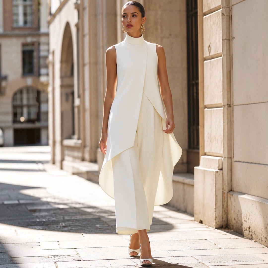 Milagros | Mono Elegante con Top Drapeado y Cuello Alto