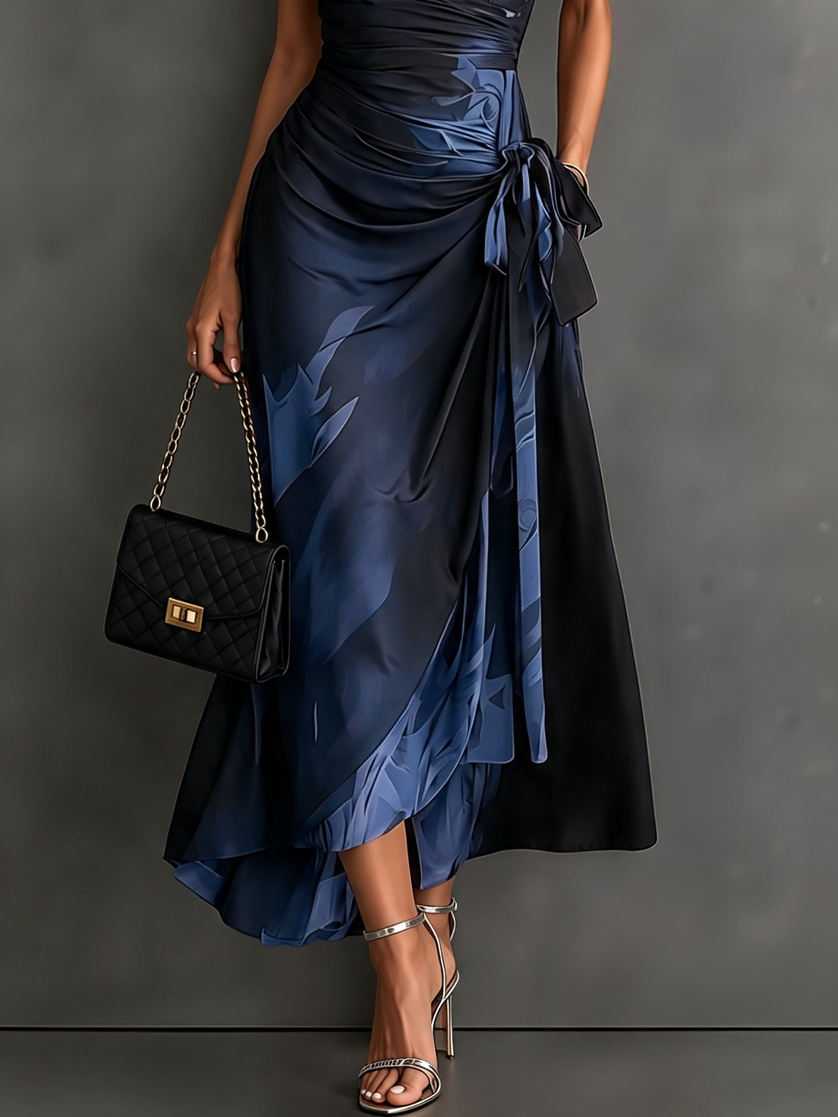 Mari Jose | Vestido Midi Cruzado con Estampado Abstracto, Manga Corta y Bajo con Volante