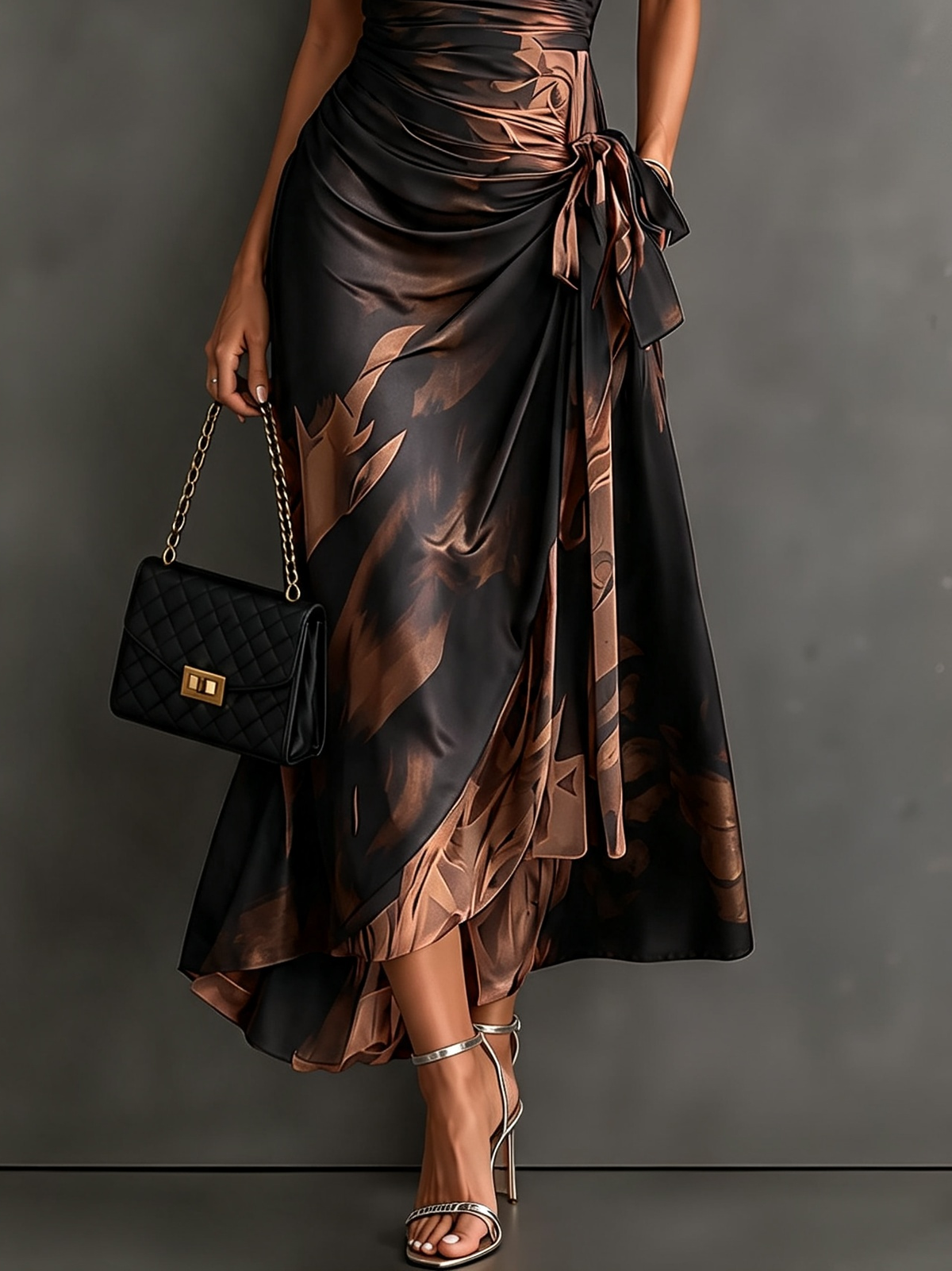 Mari Jose | Vestido Midi Cruzado con Estampado Abstracto, Manga Corta y Bajo con Volante