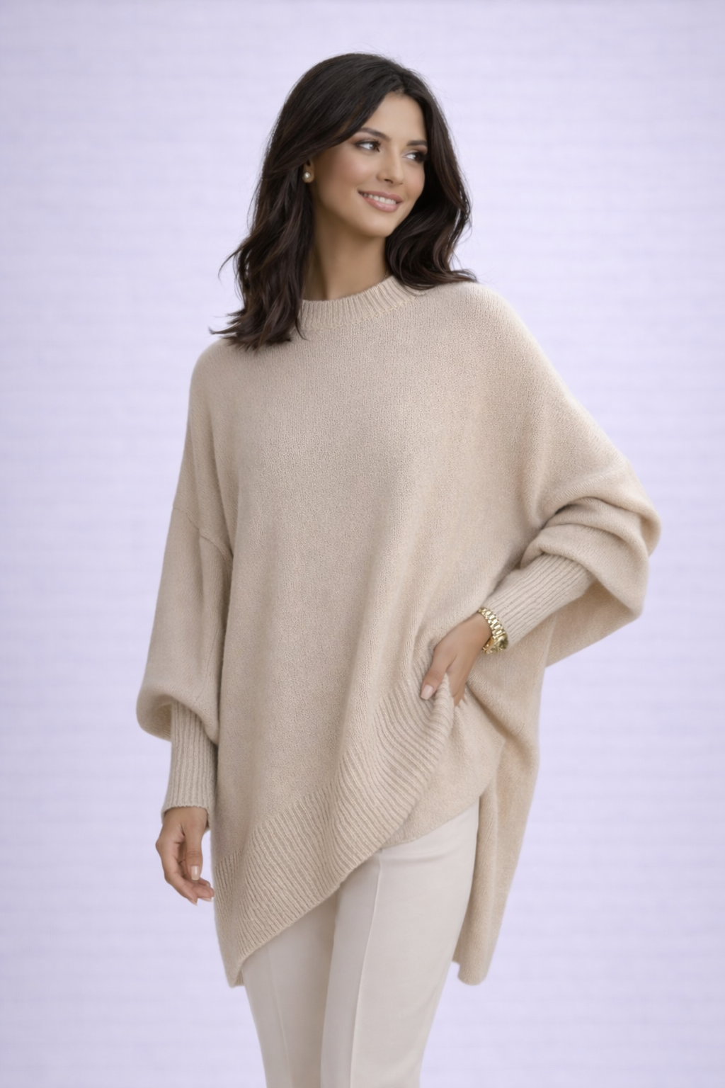 Celeste | Capa de Punto Asimétrica Oversize