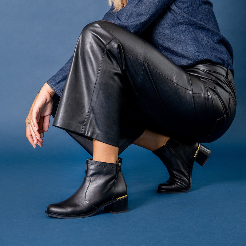 NIXIE – botines de tacón bajo para mujer NEGRO