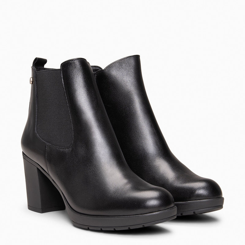 SABRINA – Botin de tacón alto con elástico lateral NEGRO