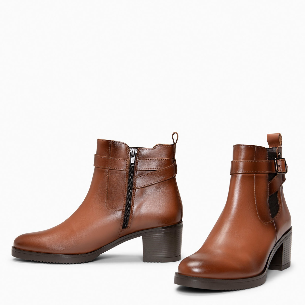 LEMY - Botines CAMEL de piel de napa