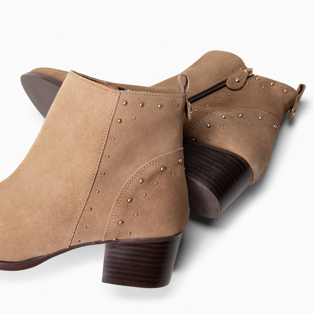 DUSTY – Botines de serraje con tachas TAUPE