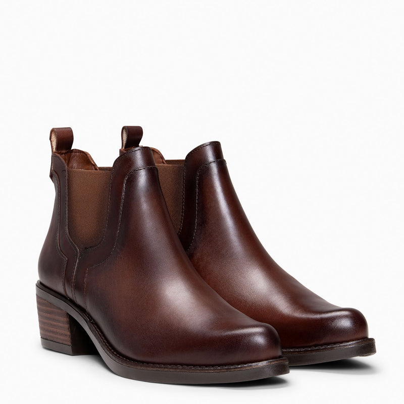 BILLY - Botines de tacón tipo Chelsea MARRON