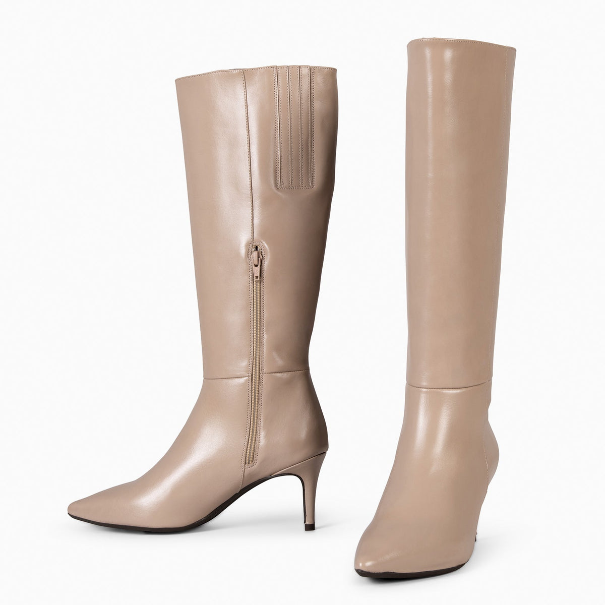 MANHATTAN - Botas de piel con tacón fino TAUPE