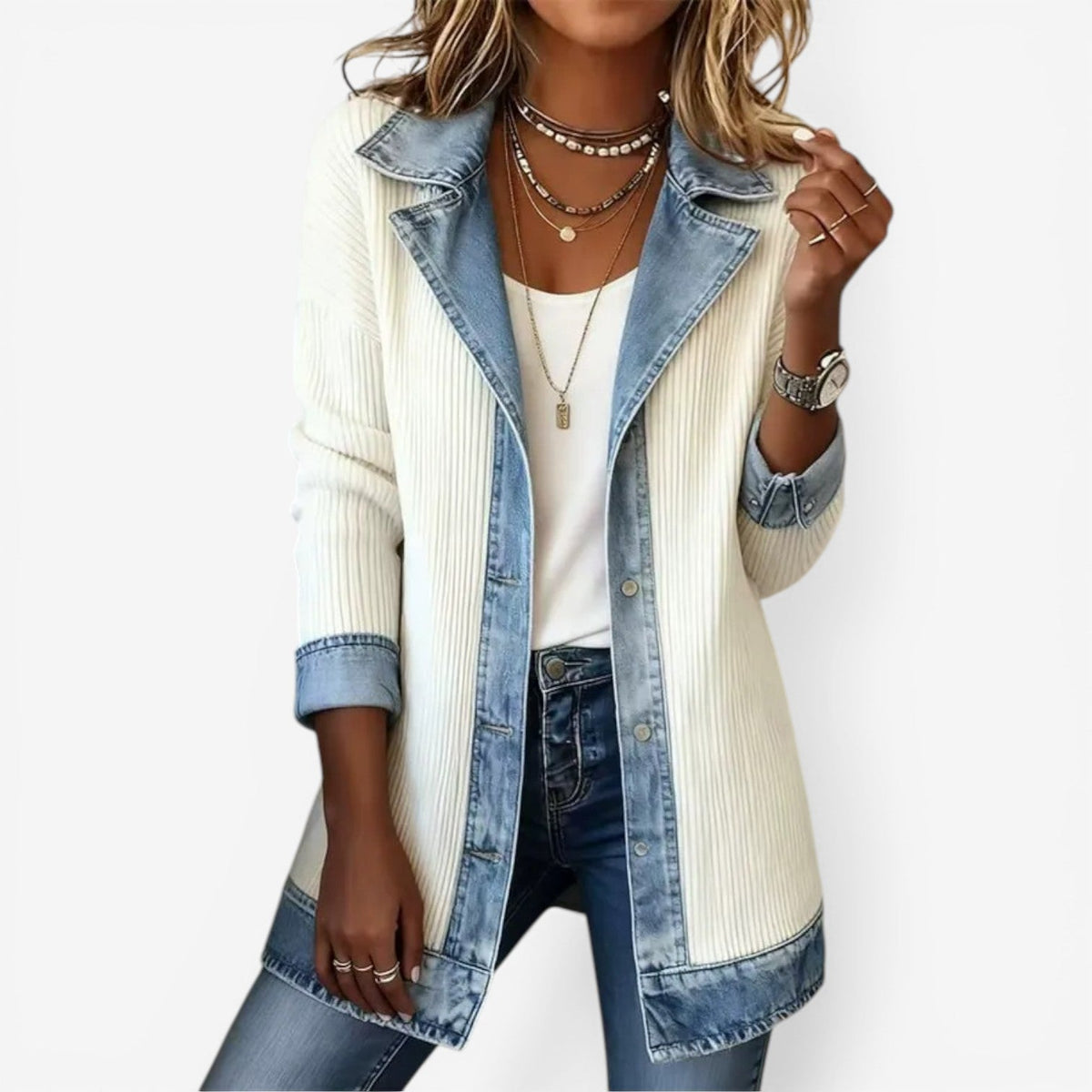 Verona | Chaqueta de Punto con Paneles en Denim