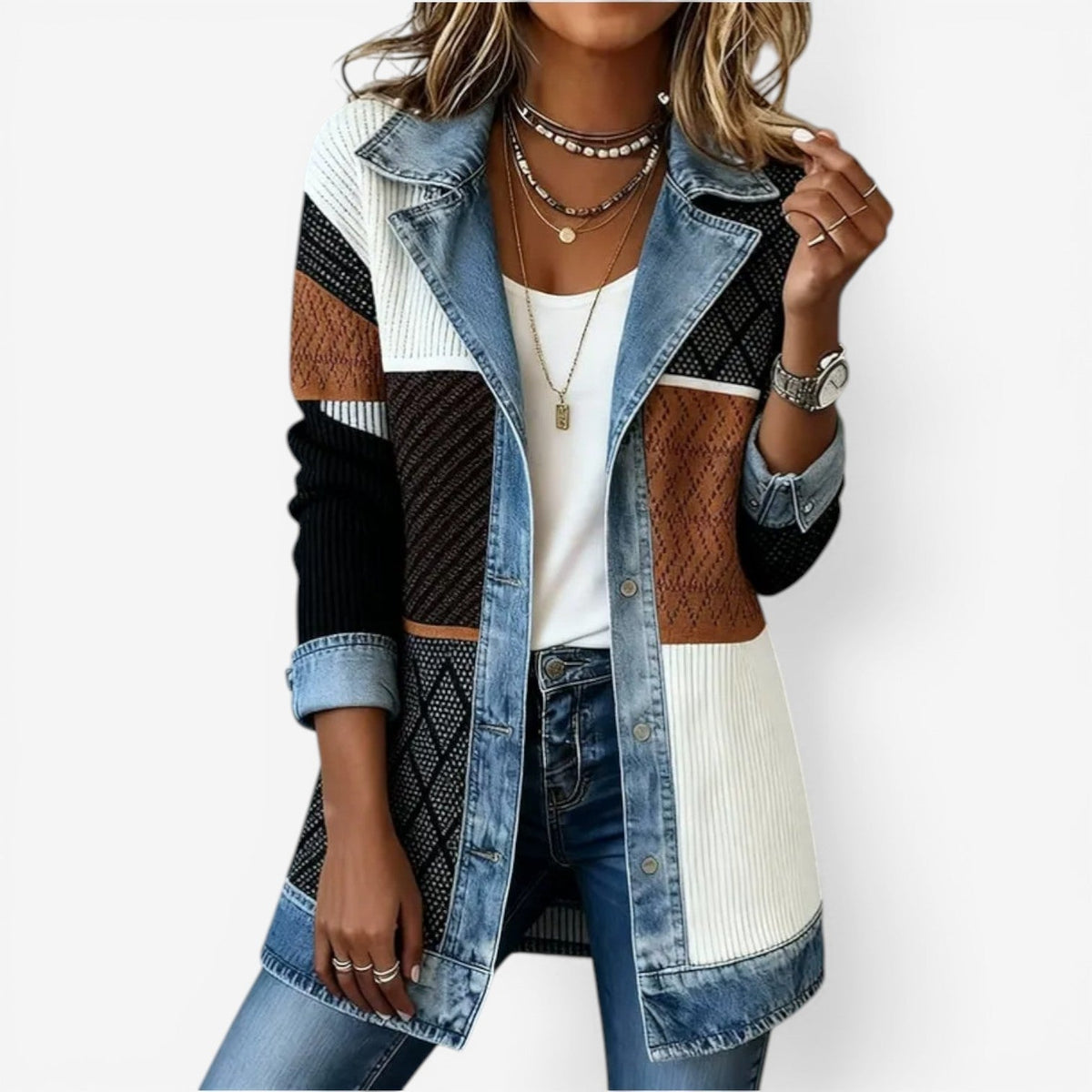 Verona | Chaqueta de Punto con Paneles en Denim