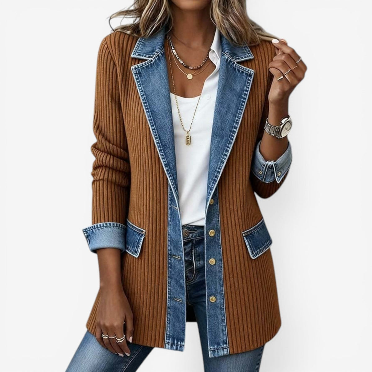 Verona | Chaqueta de Punto con Paneles en Denim