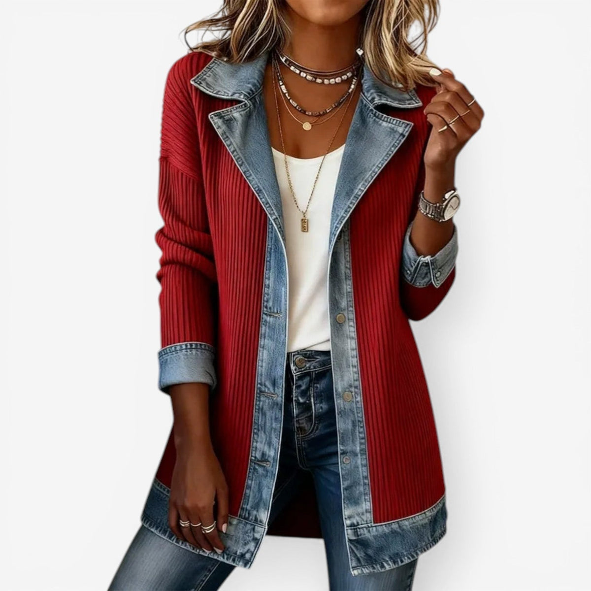 Verona | Chaqueta de Punto con Paneles en Denim