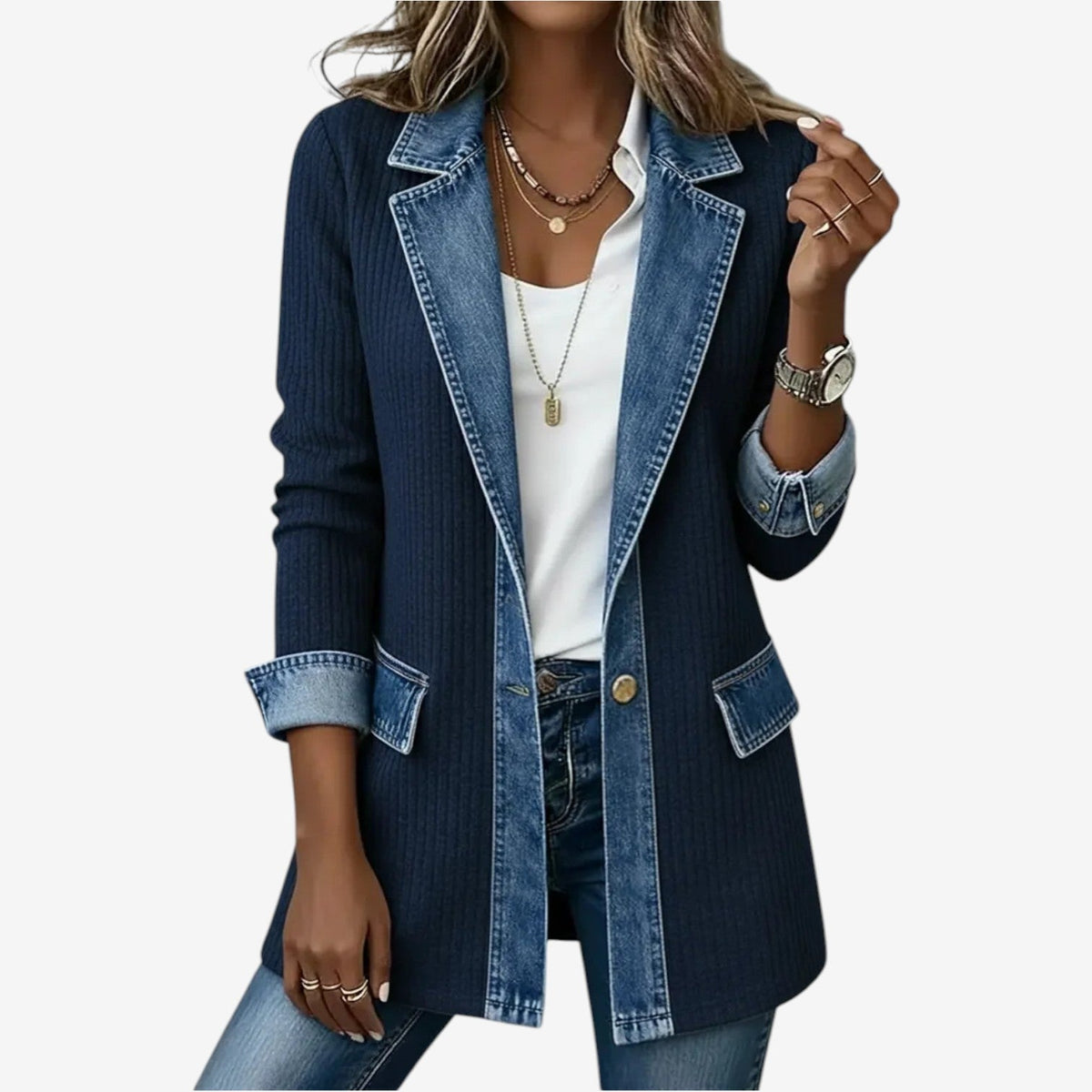 Verona | Chaqueta de Punto con Paneles en Denim