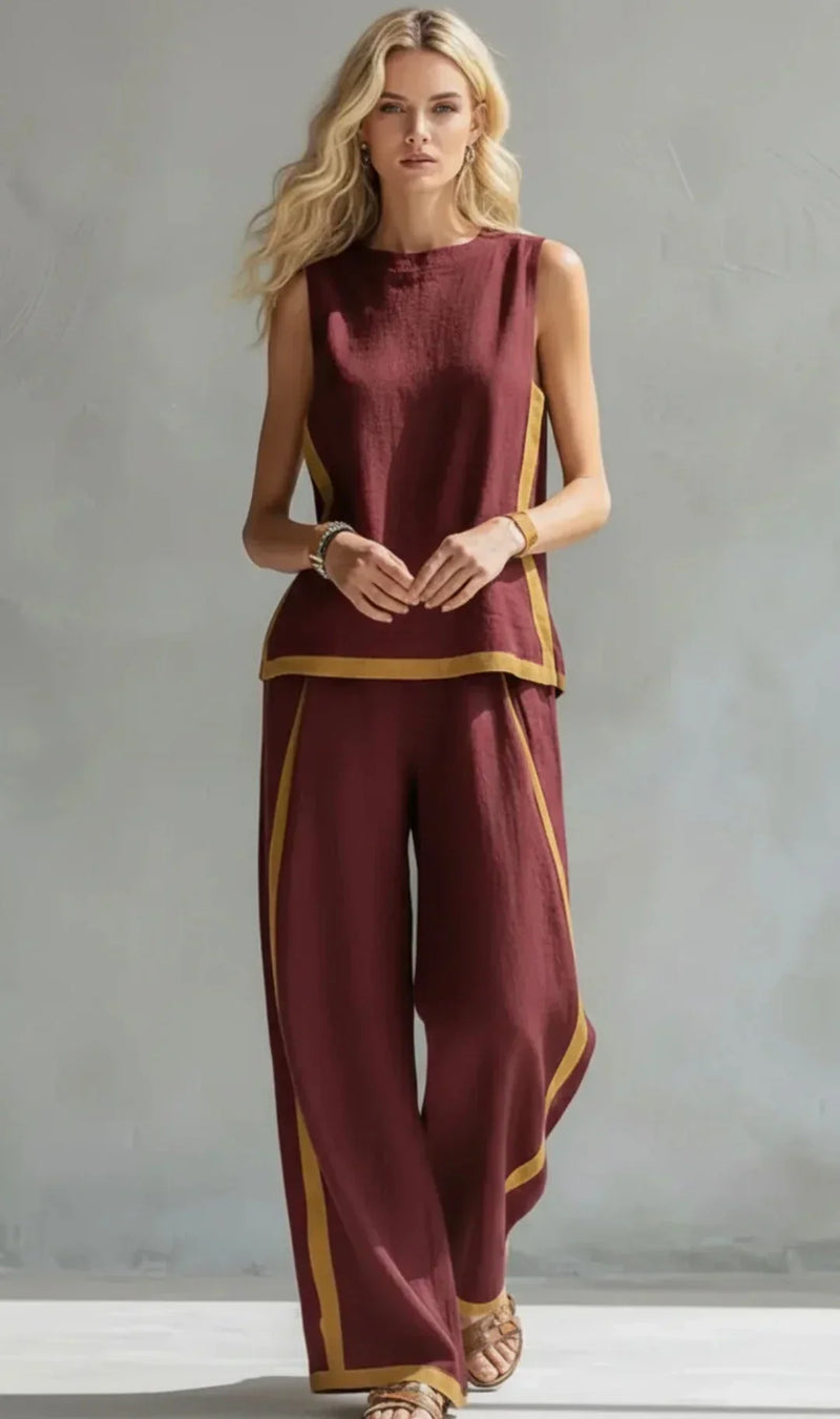 Ursula - Conjunto elegante y casual de chaleco y pantalones con acabados bicolores