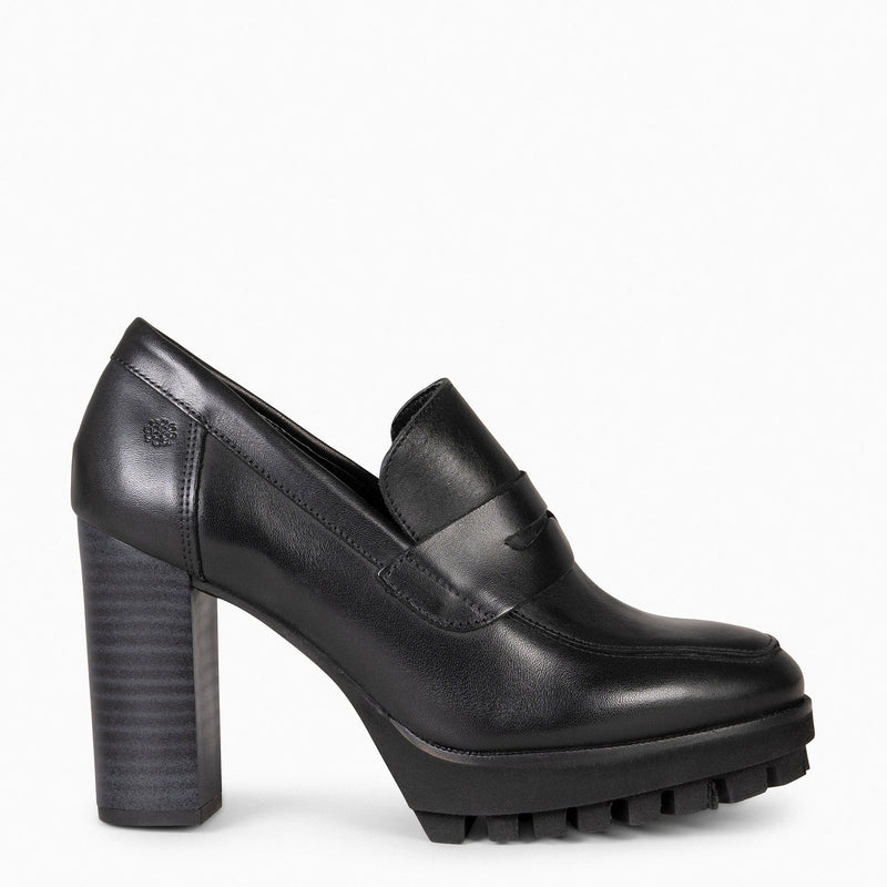 TREND - Mocasín con tacón y plataforma en NEGRO