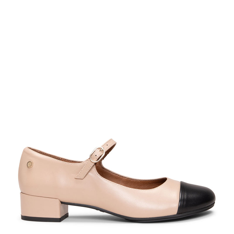 FLORA - Mercedita con tacón de piel bicolor NUDE