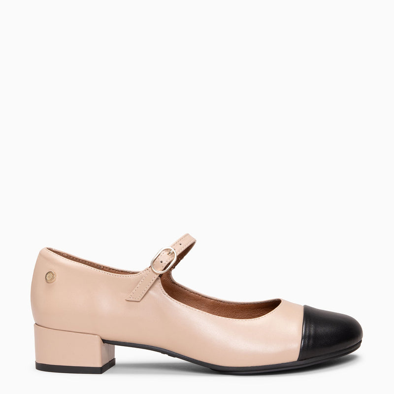 FLORA - Mercedita con tacón de piel bicolor NUDE