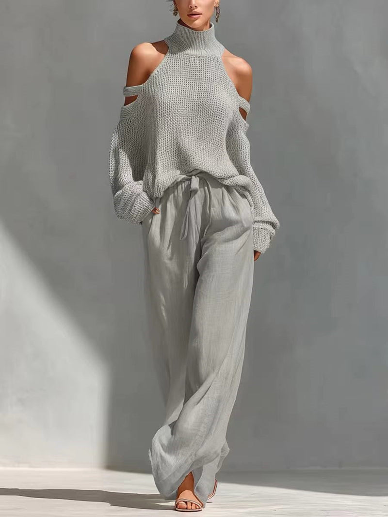 Conjunto de punto y lino a la moda
