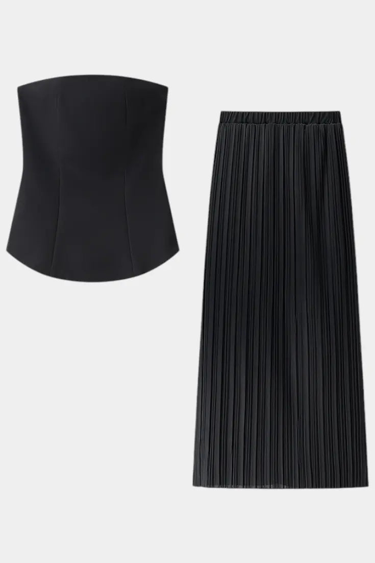 Clarita Conjunto de Dos Piezas Plisado Sin Tirantes
