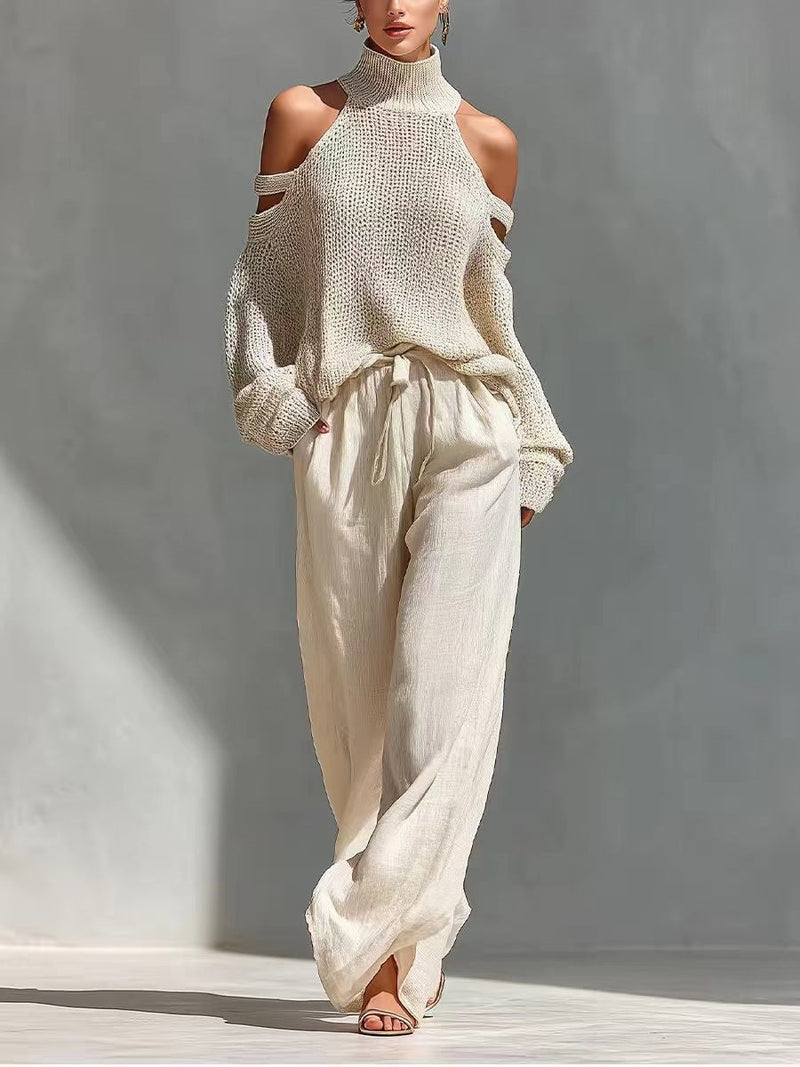 Conjunto de punto y lino a la moda