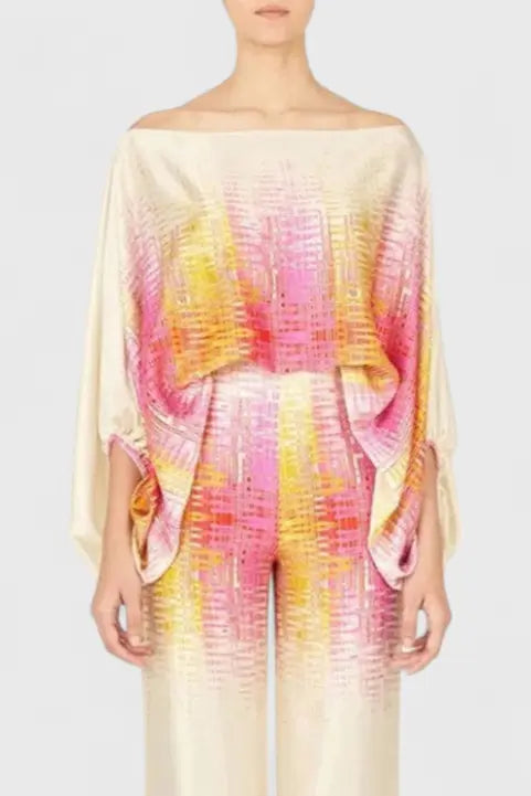 Sybella Conjunto de Dos Piezas con Hombros Descubiertos y Pantalones Amplios Estampados