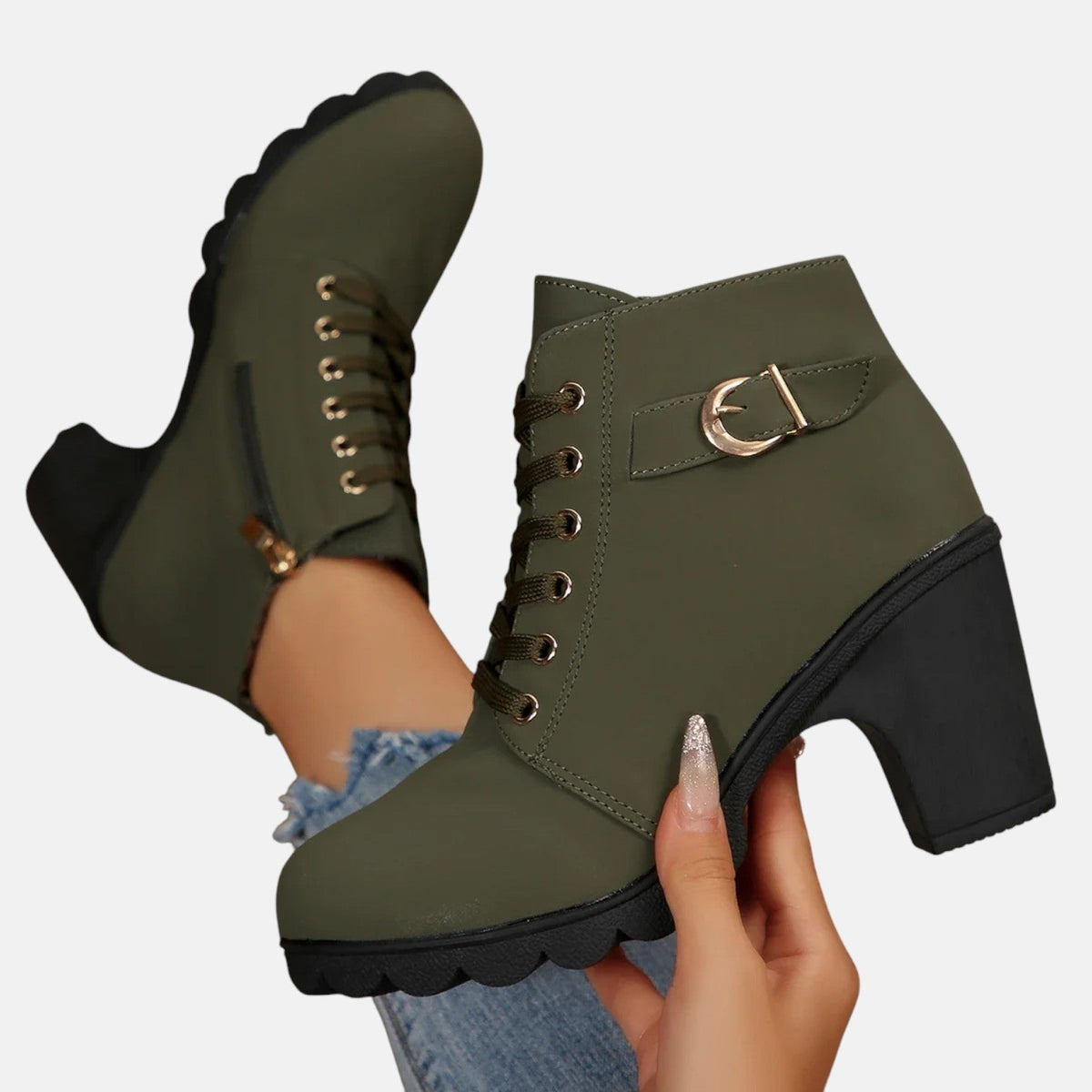 Monte-Claire | Botines de Piel con Cordones y Hebilla