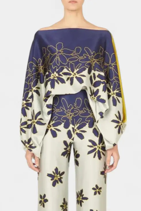 Sybella Conjunto de Dos Piezas con Hombros Descubiertos y Pantalones Amplios Estampados
