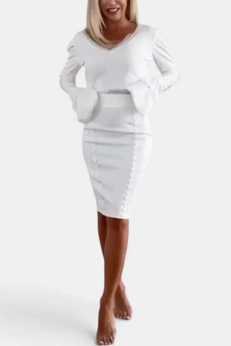Minerva Conjunto Elegante de Top con Encaje y Falda de Cintura Alta
