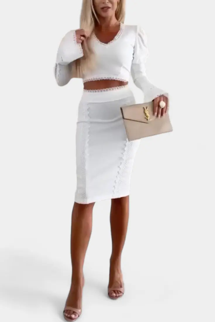 Minerva Conjunto Elegante de Top con Encaje y Falda de Cintura Alta