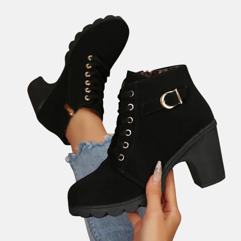 Monte-Claire | Botines de Piel con Cordones y Hebilla
