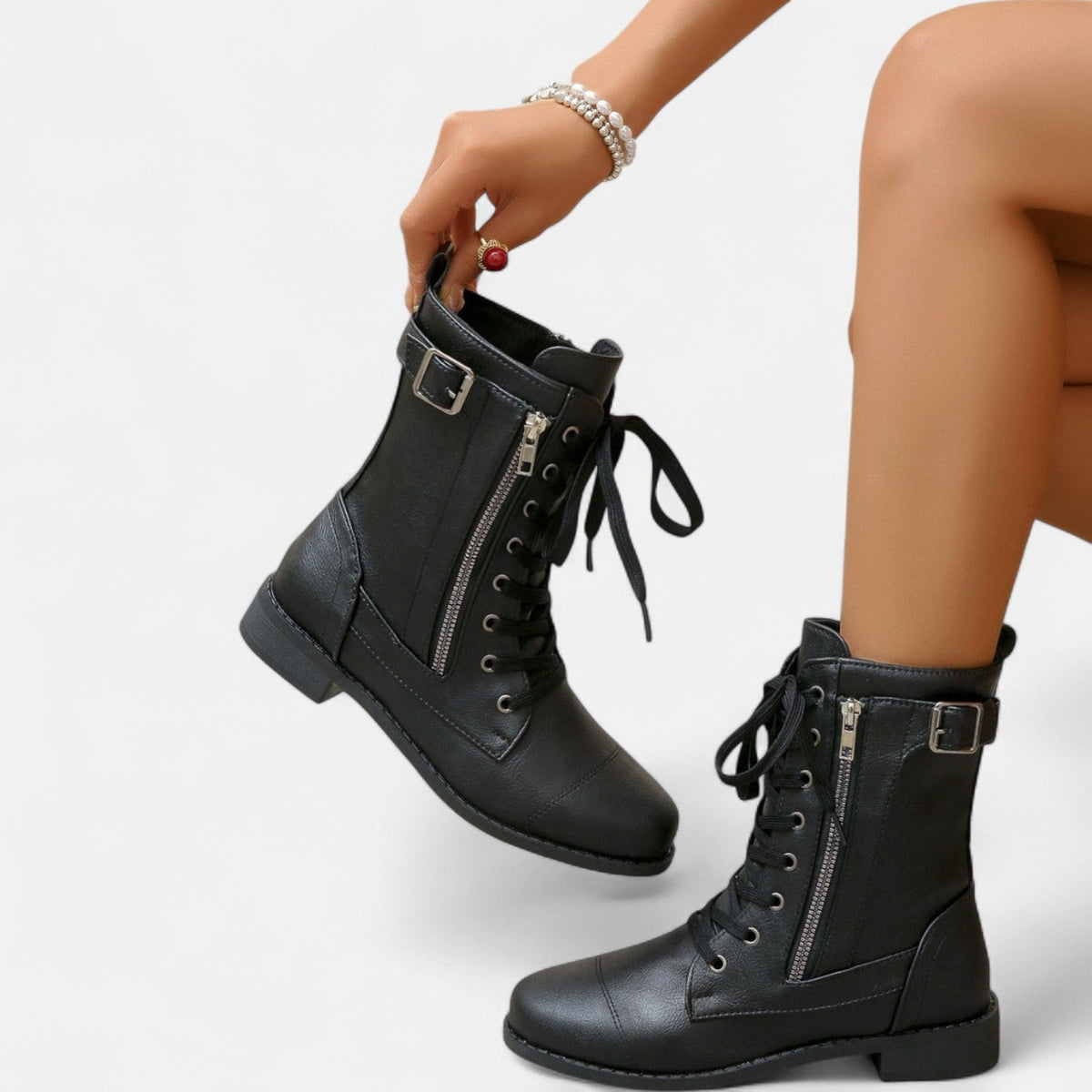 Nora | Botines con Cordones Estilo Militar para Mujer