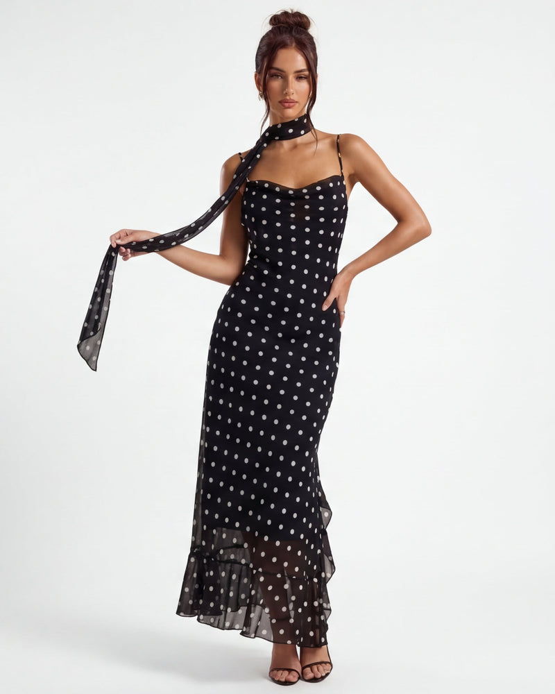 Vestido Maxi Noir Lunares