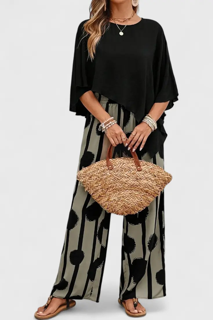 Aleida Conjunto Asimétrico con Top y Pantalón Estampado