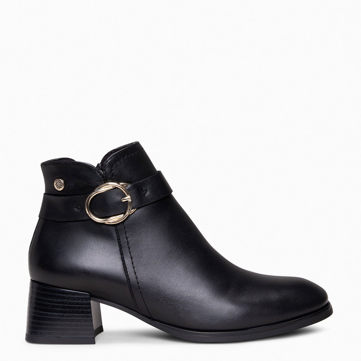 GELI - Botines de piel de napa con hebilla dorada NEGRO