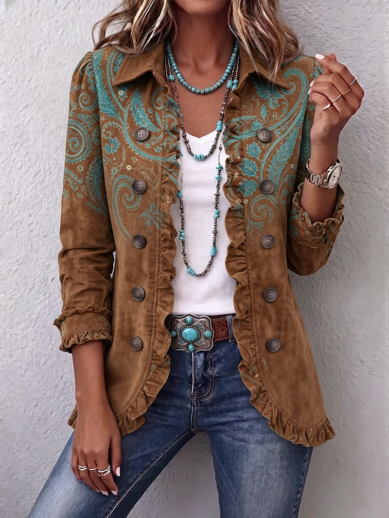 Rosaura | Chaqueta de Volantes Estampado Cachemira Marfil