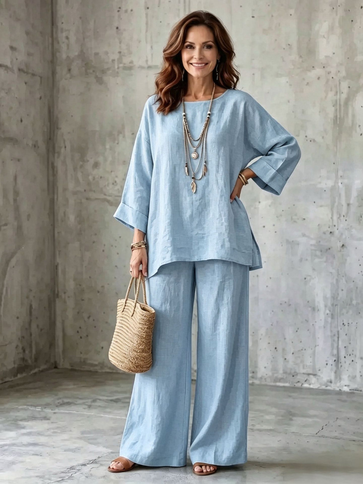 Conjunto Mediterráneo – Blusa y Pantalón Ancho