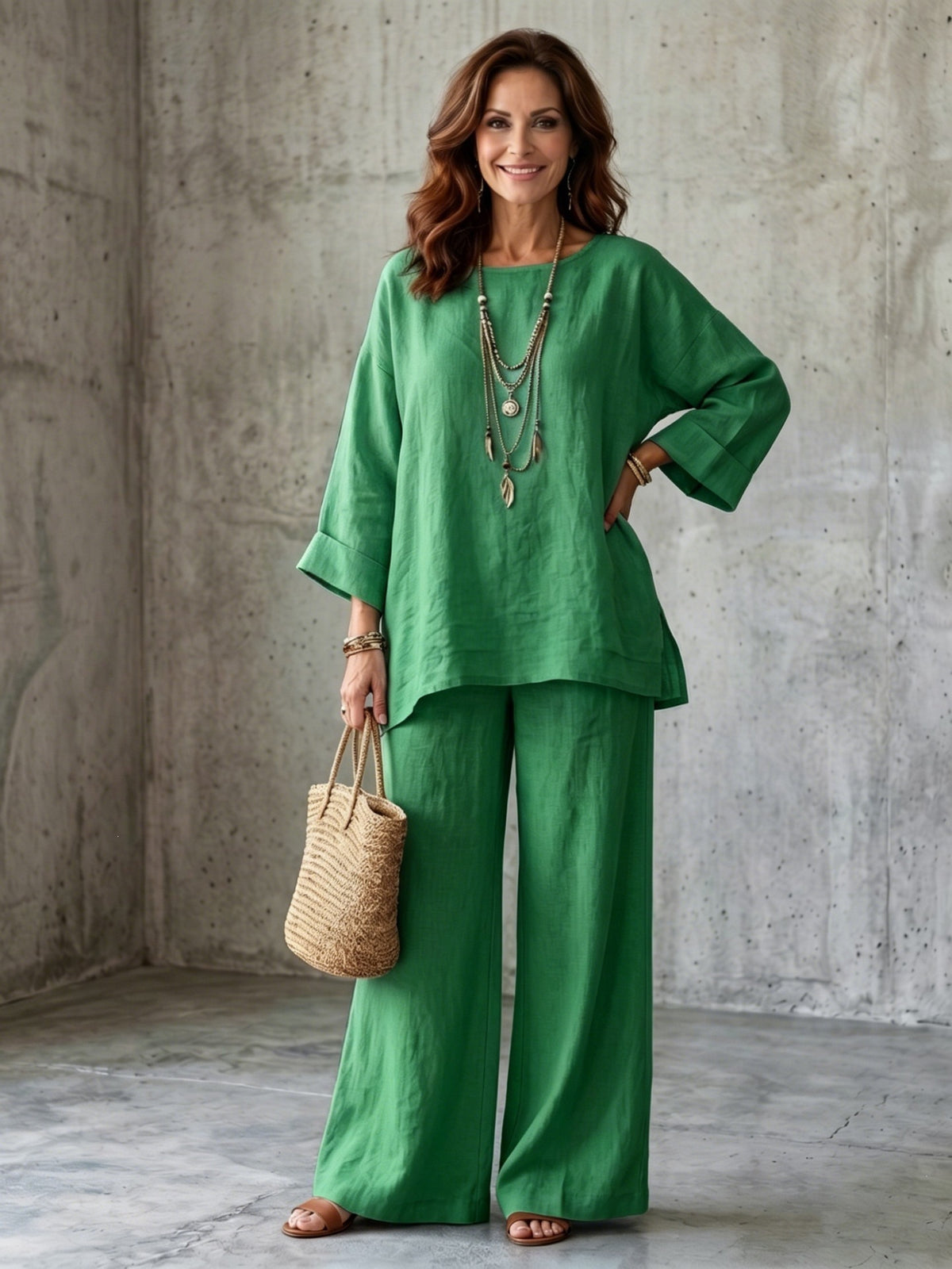 Conjunto Mediterráneo – Blusa y Pantalón Ancho