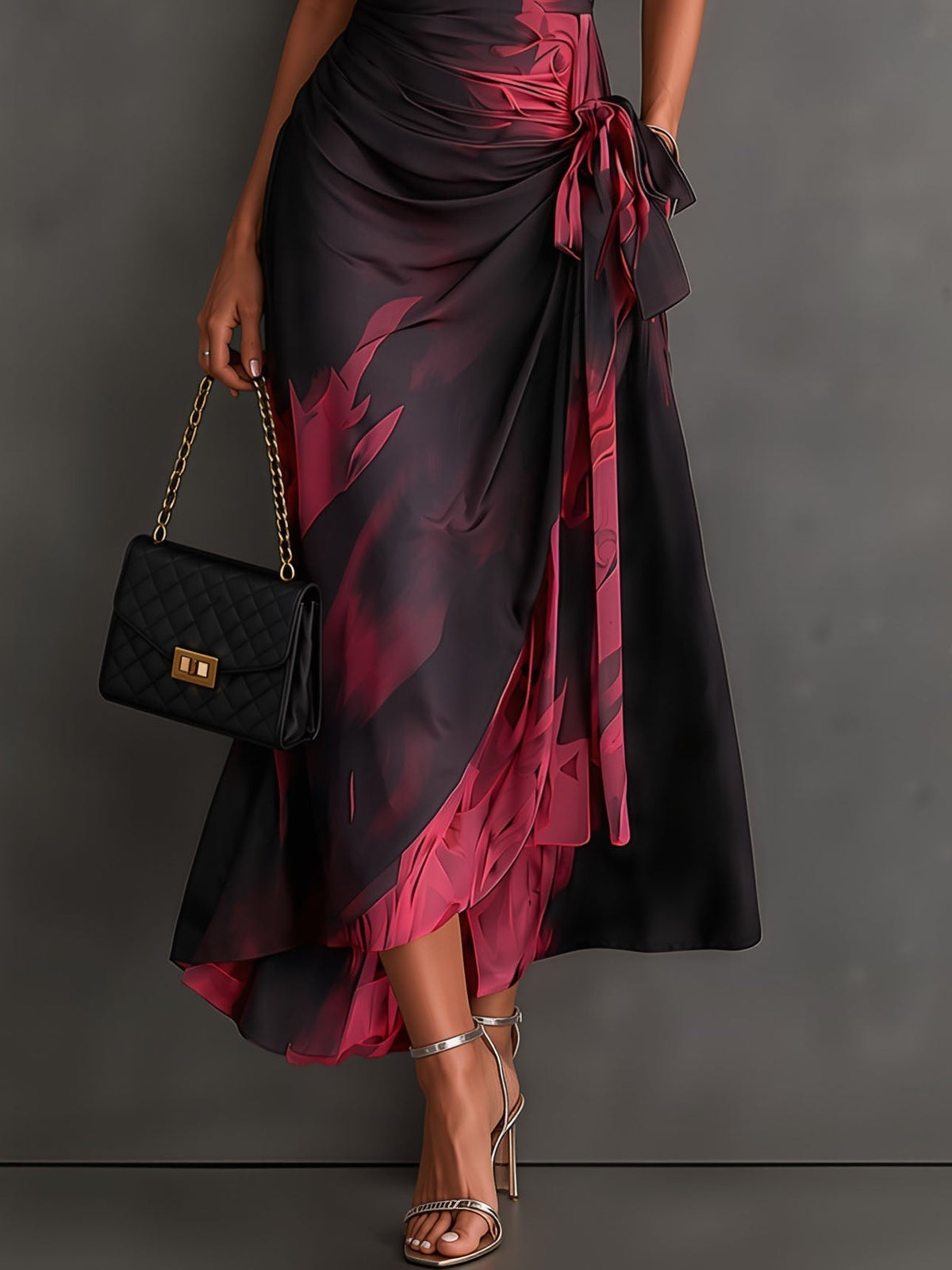 Mari Jose | Vestido Midi Cruzado con Estampado Abstracto, Manga Corta y Bajo con Volante